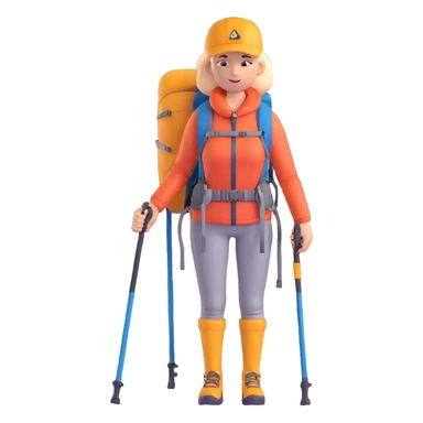 woman mountain climbing, female mountaineer with backpack and hiking poles sticker