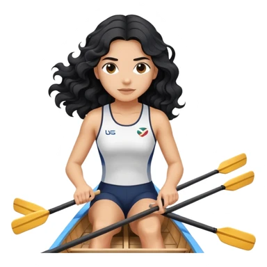 girl with long black wavy hair rowing in Olympic rowing sport, with double oars sticker
