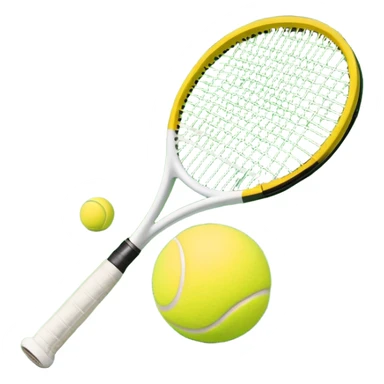 A tennis racket with a bright yellow tennis ball resting on it, set against the backdrop of a well-maintained tennis court. The scene emphasizes the smooth lines of the court and the focus on the ball and racket, symbolizing the elegance and precision of the sport sticker