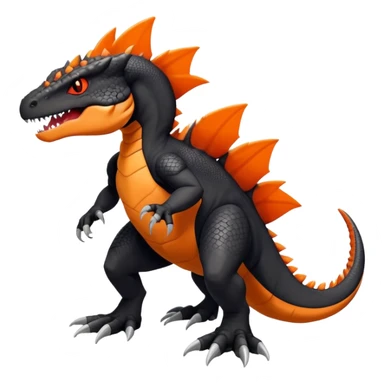 Black Salandit-Tyrunt-Tyrantrum-Fakémon-creature-hybrid with orange belly (full body) sticker