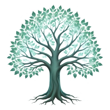 Mystical white tree with soft glowing portrait frames as leaves, ethereal genealogy connecting generations sticker