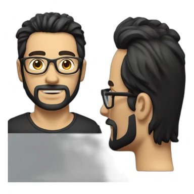 Tall white man with black thick hair a short beard wearing glasses sticker