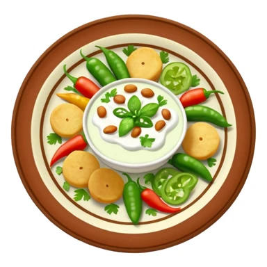 Pakistani dish named chaat its has yougurt and green chilli and vegetables in it mix it all sticker