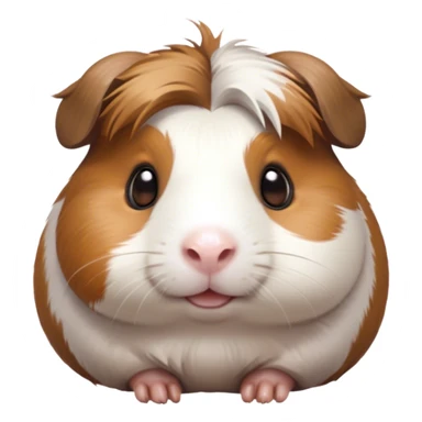 Cinematic Cute Brown and White Banded Guinea Pig Portrait Emoji, Head tilted playfully and inquisitively, showcasing a fluffy fur with playful brown and white banded patterns, round, sparkling dark eyes filled with curiosity, Simplified yet irresistibly adorable features, highly detailed, glowing with a warm, friendly glow, high shine, affectionate and spirited, stylized with a touch of whimsy, bright and endearing, soft glowing outline, capturing the essence of a mischievous yet loving guinea pig, so playful it feels like it could dash out of the screen and into your arms! sticker