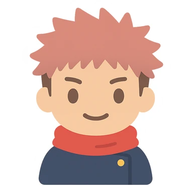 Yuji character in chibi style as a flat color icon, bold shapes, clear silhouette, minimalistic design sticker