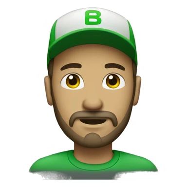 man with goatee beard, green eyes and green cap sticker