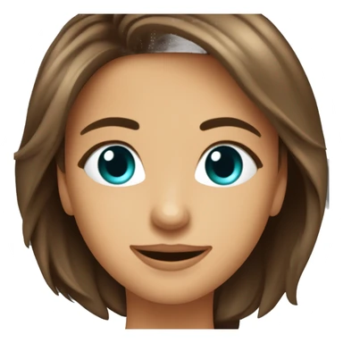 Une charmante dame avec des cheveux bruns legerement boucles jusqu'au epaules, des yeux verts, un regard timide, un beau sourire, et un masque medical bleu sur le visage sticker