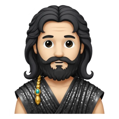 Pluto, God of Death from Roman Deities with long black wavy hair and beard, dark grey sequin toga sticker