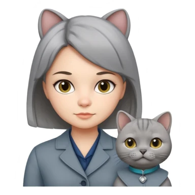 Girl-psychologist, medicine lover wearing stylish cloth with grey British shorthair chinchilla sticker