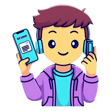 cheerful cartoon teenager holding a phone with 'Tax Refund!' notification, sparkling eyes, vibrant colors sticker