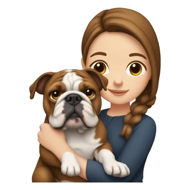 White girl with brown hair holding English bulldog sticker