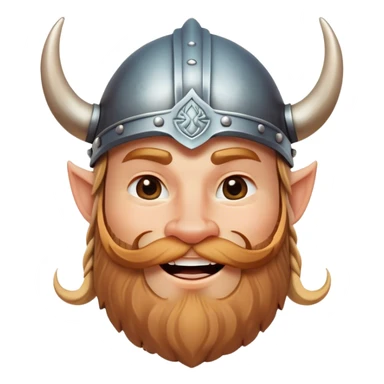 Clash of Clans aesthetic: Cinematic Playful Viking Portrait Emoji, Head tilted with a cheeky grin and twinkling eyes, featuring a compact, charming build with a modest, stylized Viking helmet and a playful beard, his face rendered in natural skin tone, Simplified yet irresistibly charming features, highly detailed, glowing with a warm, inviting radiance, high shine, spirited and lively, stylized with an air of whimsical Nordic mischief, soft glowing outline, capturing the essence of a playful Viking exuding friendly rogue charm! sticker