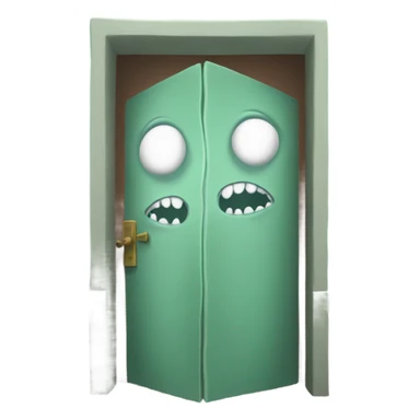 a room with tentacles, an open door inside that door is teeth on the left and right sticker