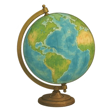 ghibli style illustration of a globe sticker