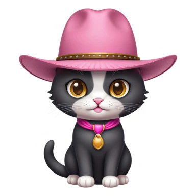 gato negro con un sombrero vaquero rosa  sticker