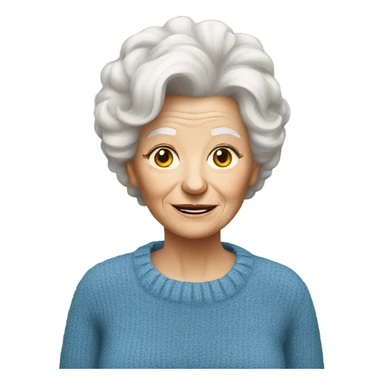 an elderly white woman with a fluffy hairstyle wearing a blue sweater sticker