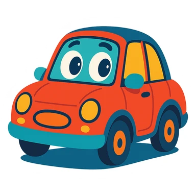 cute car with expressive eyes on the windshield, playful style, colorful sticker