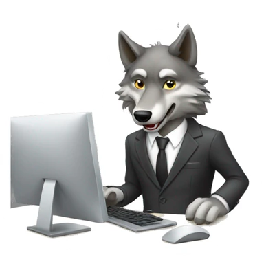 Wolf in a suit messing with a desktop  sticker
