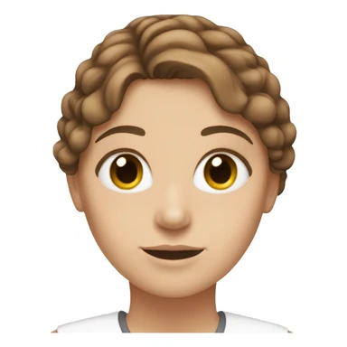 White girl with brown hair working on a la Orion  sticker