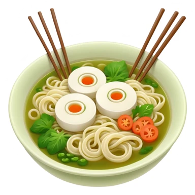 create khmer noodle emoji with green broth and white noodle with vegetable with chabstick sticker