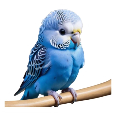 Cinematic Cute Blue Budgie Portrait Emoji, Head tilted playfully and inquisitively, featuring a brilliant blue feathered fur with a natural sheen, round, sparkling dark eyes filled with curiosity, Simplified yet irresistibly adorable features, highly detailed, glowing with a warm, friendly glow, high shine, affectionate and lively, stylized with a touch of whimsy, bright and endearing, soft glowing outline, capturing the essence of a mischievous yet loving budgie, so playful it feels like it could chirp out of the screen and into your arms! sticker