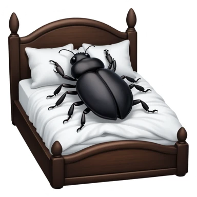 Black beetle laying down on its back in a cozy bed sticker