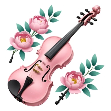 soft pastel pink violin with peonies and glitter sticker