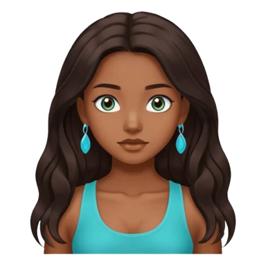 Forever Nenaa with long dark brown hair, cyan crop top, brown skin and eyes sticker