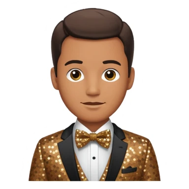 Neil Fanning, Australia Actor (b.1967) with brown sequin suit with bow tie sticker