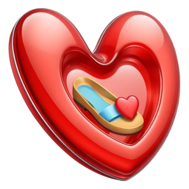 heart with a glassy texture and a small slipper icon sticker