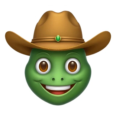 green bug emoji with a tan cowboy hat in WhatsApp style sticker