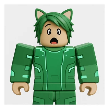 Edit the character in the reference image to have a surprised expression, keeping the original Roblox style, outfit, and face color exactly as in the reference image. sticker
