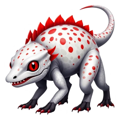 a translucent white with black belly and red eyes exotic edgy vernid-fionbri-creature with splash patterns full body sticker