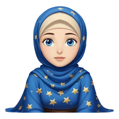 Turkish beautiful finish Konya girl blue eyes with starry night hijab dress and watching the sky on the ground  sticker