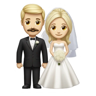 brunette Bride and blonde groom big chedt and mustache sticker
