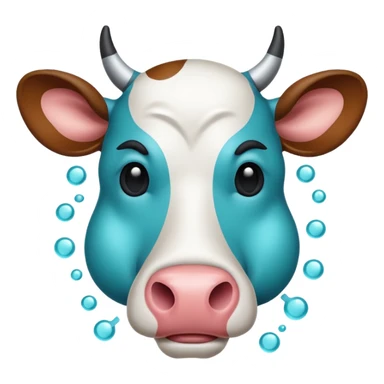 Flat emoji-style icon of a cow head with a virus symbol overlay, showing image-based disease detection. Bold outlines, minimal details, modern vector look, rounded shapes, high contrast, teal and blue accents, no text, transparent background. sticker