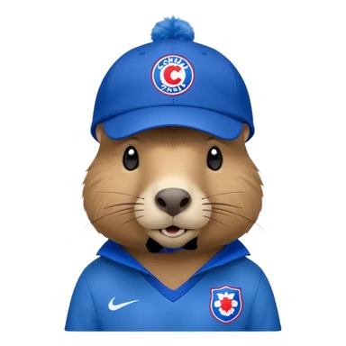 Capibara with a cruz azul soccer logo in a cap sticker