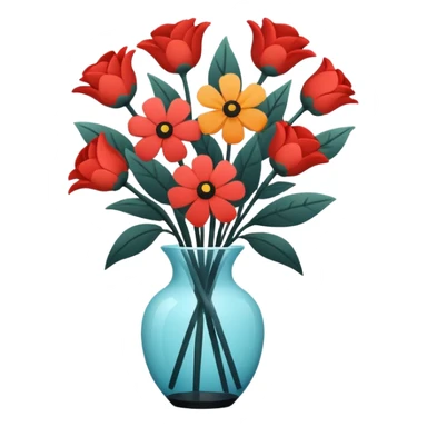 Minimalistic flat vector icon, iOS style, thin black contour on white background. Flower bouquet arranged in a simple vase. Clean, elegant, no text, no shadows.
 sticker