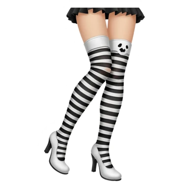 black and white striped stockings with two holes on each leg of white leather sticker