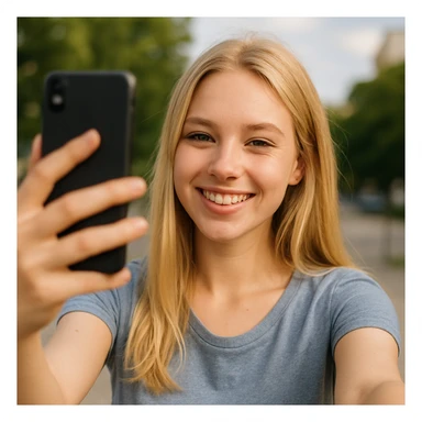 blonde girl taking a selfie sticker