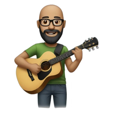 Bald Guy with long black beard, glasses playing guitar sticker