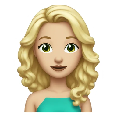 blonde hair 40 year old woman, should length hair, blue eyes, green dress sticker