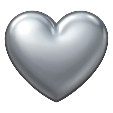 Liquid chrome heart emoji, silver metallic color, iOS emoji style, smooth reflective surface, rounded shape, realistic highlights, minimal background sticker