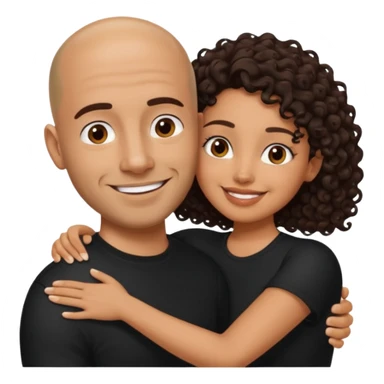 A picture of a tanned couple embracing. the man is a Mexican man with tanned skin, a bald hair cut, short beard and wearing a black shirt. the woman is mixed, with long curly dark brown hair and with big boobs  sticker