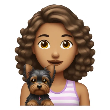 brunette girl with wavy hair with her yorkie sticker