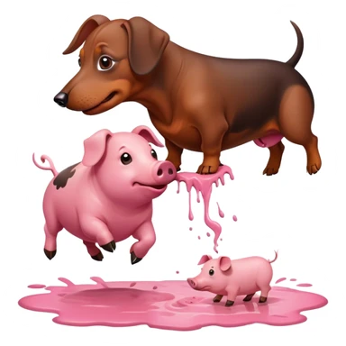 dachshund fighting a pig sticker
