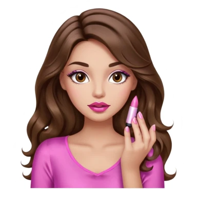 girl with long wavy brown hair, brown eyes, light to medium complexion, in a pink sexy top, pink lips, long lashes, puckered lips, showing my nails sticker