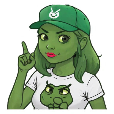 Girl with arms in finger guns pointing at ears sticker