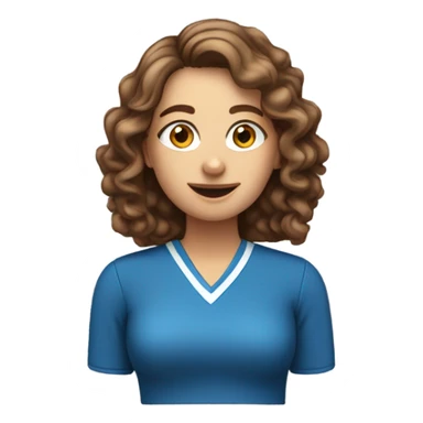 Create a female PE teacher emoji. She must have long brown volumed curled hair, She MUST have blue eyes. Brown hair. And a whistle around her neck. sticker