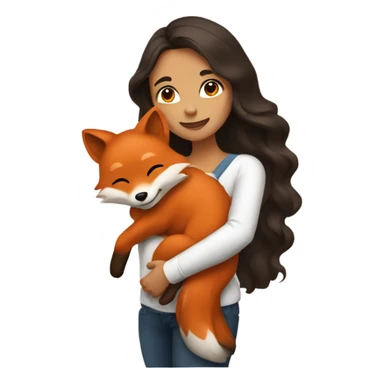 a woman with long wavy dark brown hair hugging a fox sticker